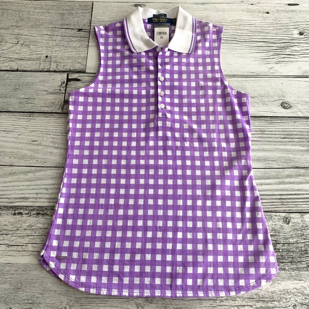 Polo Golf Ralph Lauren Tailored Fit Shirt Purple Gingham Quarter Button Tank Top